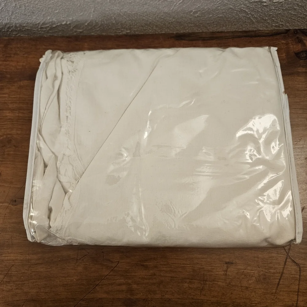 Vintage L Kee & Co Ivory Twin Size Flat Sheet Battenburg Lace Handmade‎ Cotton